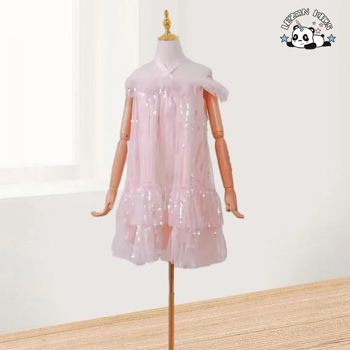 LEZONKIDS - OEM Girls Formal Dress Kids Lace Party  Evening Party Princess Dress Sequin Mesh Dress For Kids
